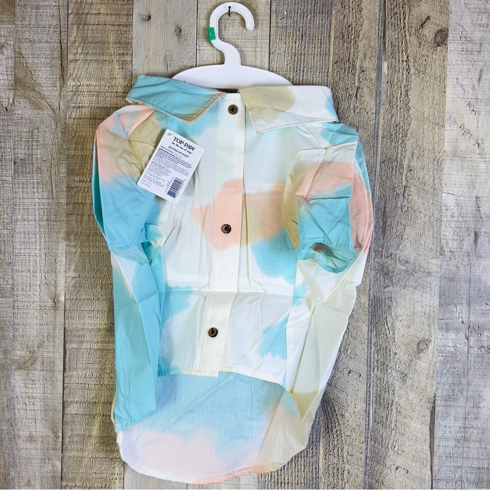 Top Paw Size Large Button Up Shirt “Tie Dye Buttonup” White/Tan/Peach/Tu…
